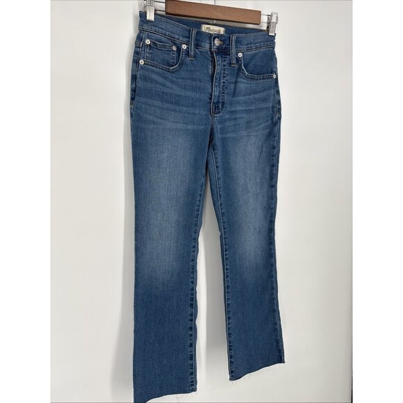 MADEWELL Size 24 Cali Demi Boot Cut Blue Jeans Denim Raw Hem Stretch Medium Wash - Picture 4 of 13